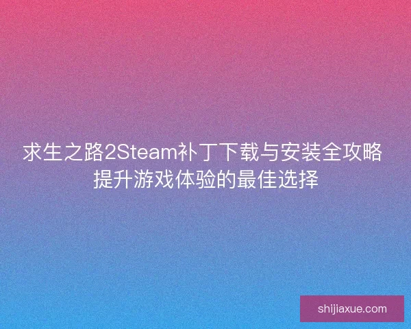 求生之路2Steam补丁下载与安装全攻略 提升游戏体验的最佳选择