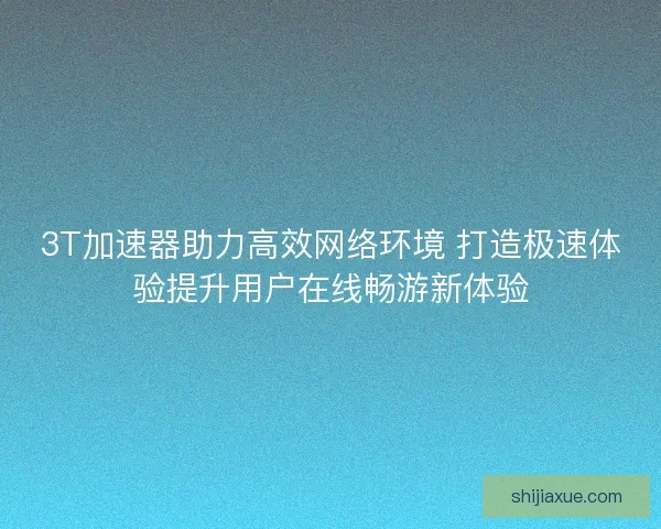 3T加速器助力高效网络环境 打造极速体验提升用户在线畅游新体验