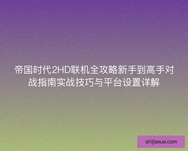帝国时代2HD联机全攻略新手到高手对战指南实战技巧与平台设置详解