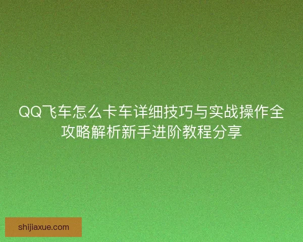 QQ飞车怎么卡车详细技巧与实战操作全攻略解析新手进阶教程分享 QQ飞车怎么卡车详细技巧与实战操作全攻略解析新手进阶教程分享