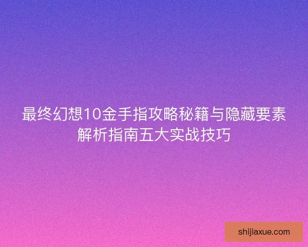 最终幻想10金手指攻略秘籍与隐藏要素解析指南五大实战技巧